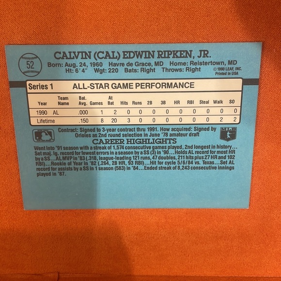 Cal Ripken 1991 baseball card all star edition Donruss 91 - Picture 2 of 2